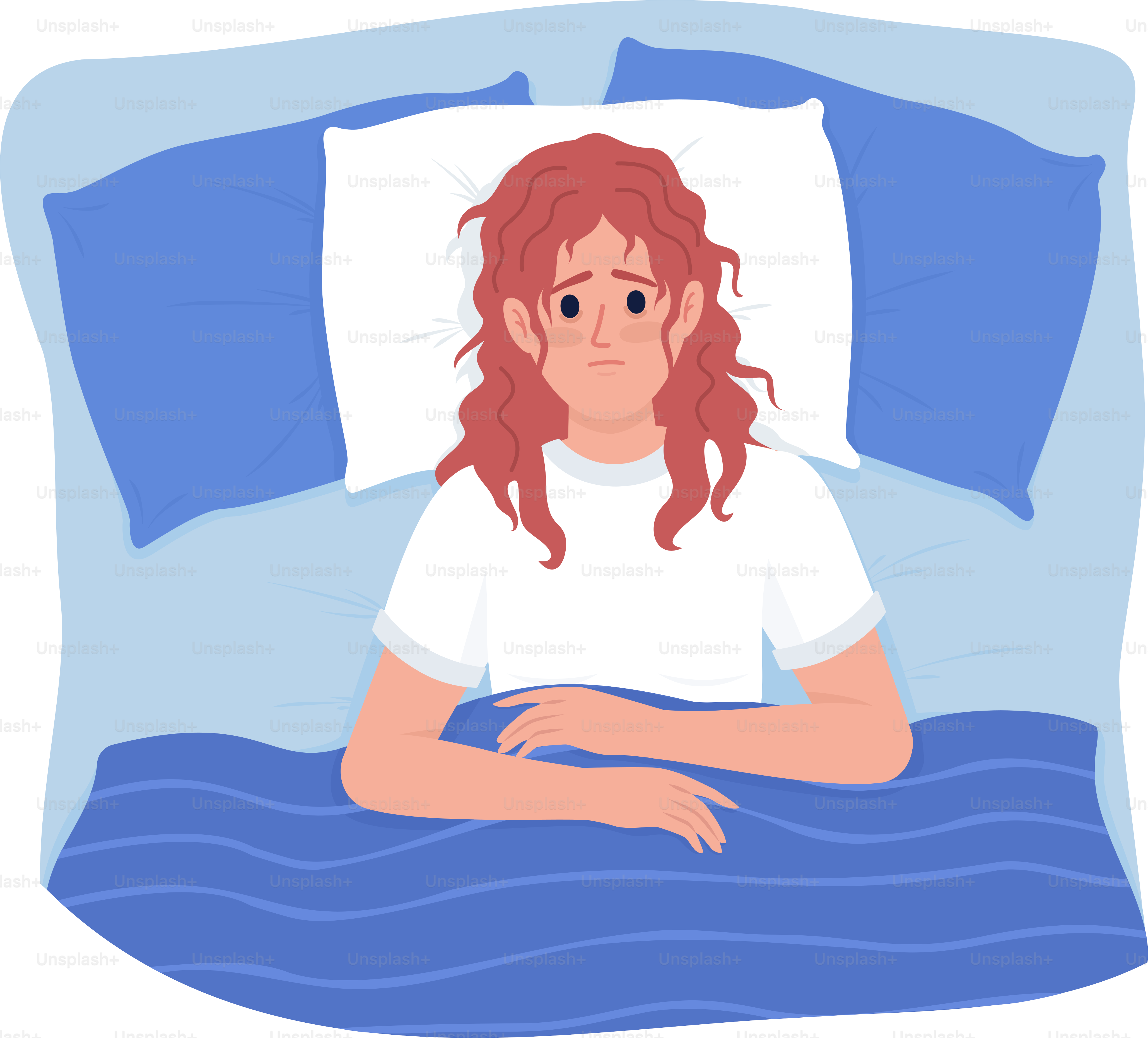 Upset woman with insomnia semi flat color vector character. Editable figure. Full body person on white. Sleepless simple cartoon style illustration for web graphic design and animation