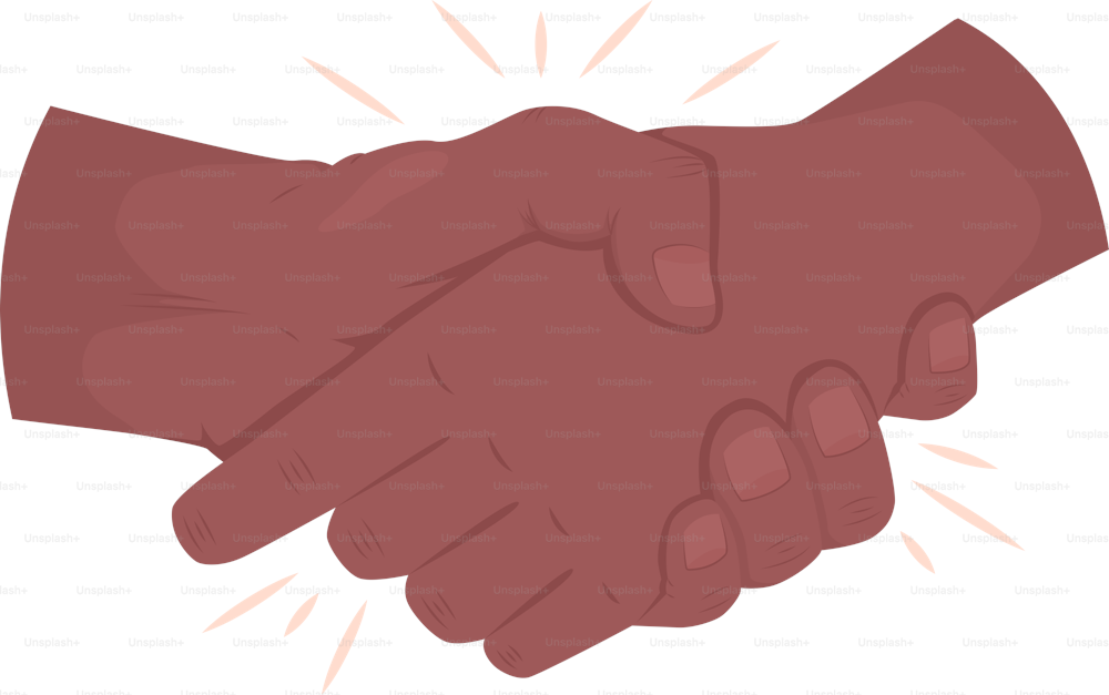 Two men shaking hands semi flat color vector hand gesture. Editable pose. Human body part on white. Greeting and respect cartoon style illustration for web graphic design, animation, sticker pack