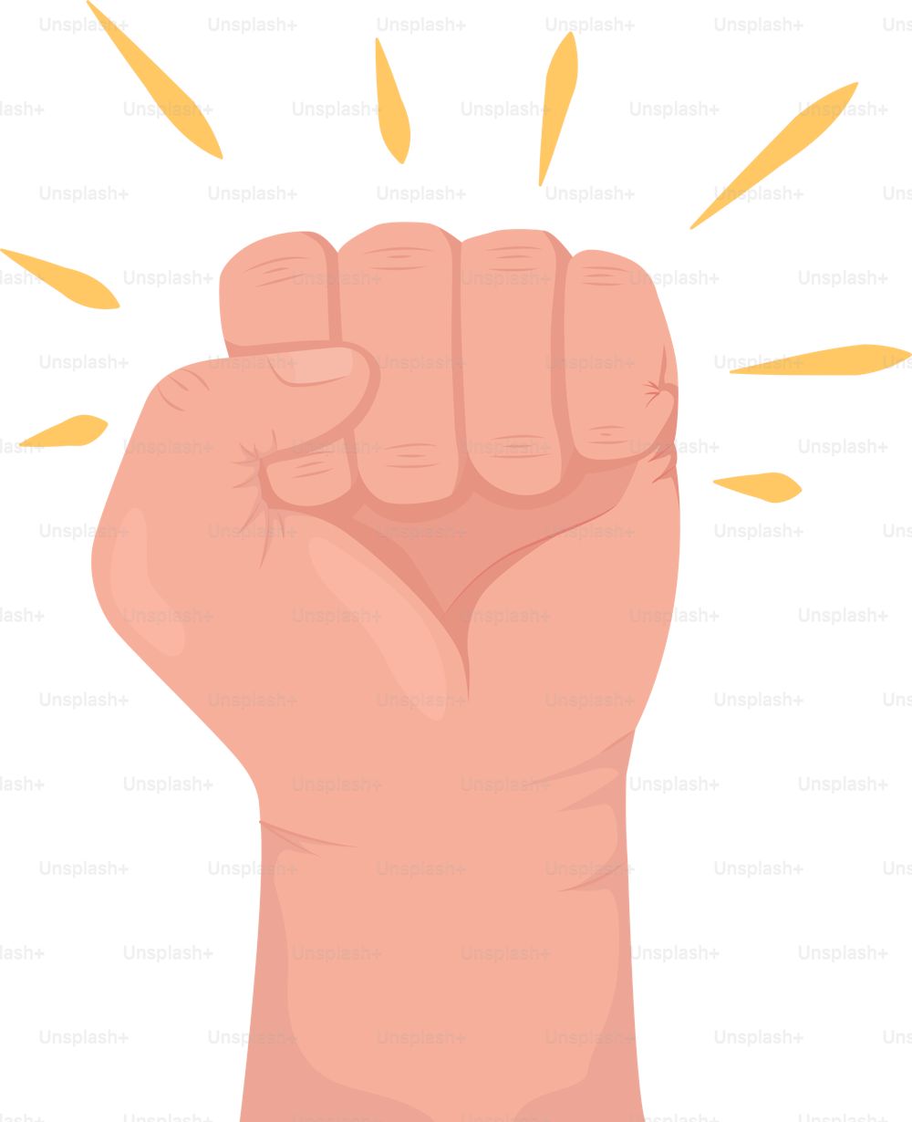 Activist semi flat color vector hand gesture. Editable pose. Human body part on white. Protesting. Raised fist symbol cartoon style illustration for web graphic design, animation, sticker pack