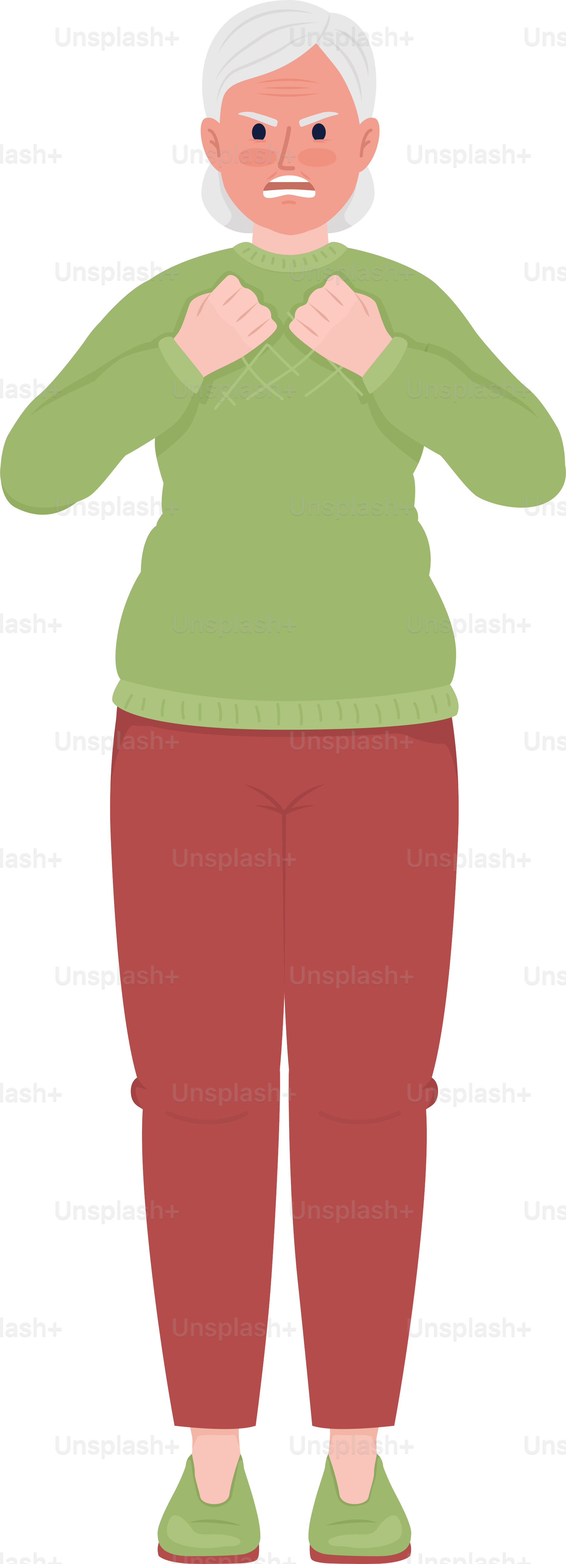 Angry old woman with red face semi flat color vector character. Editable figure. Full body person on white. Fury simple cartoon style illustration for web graphic design and animation
