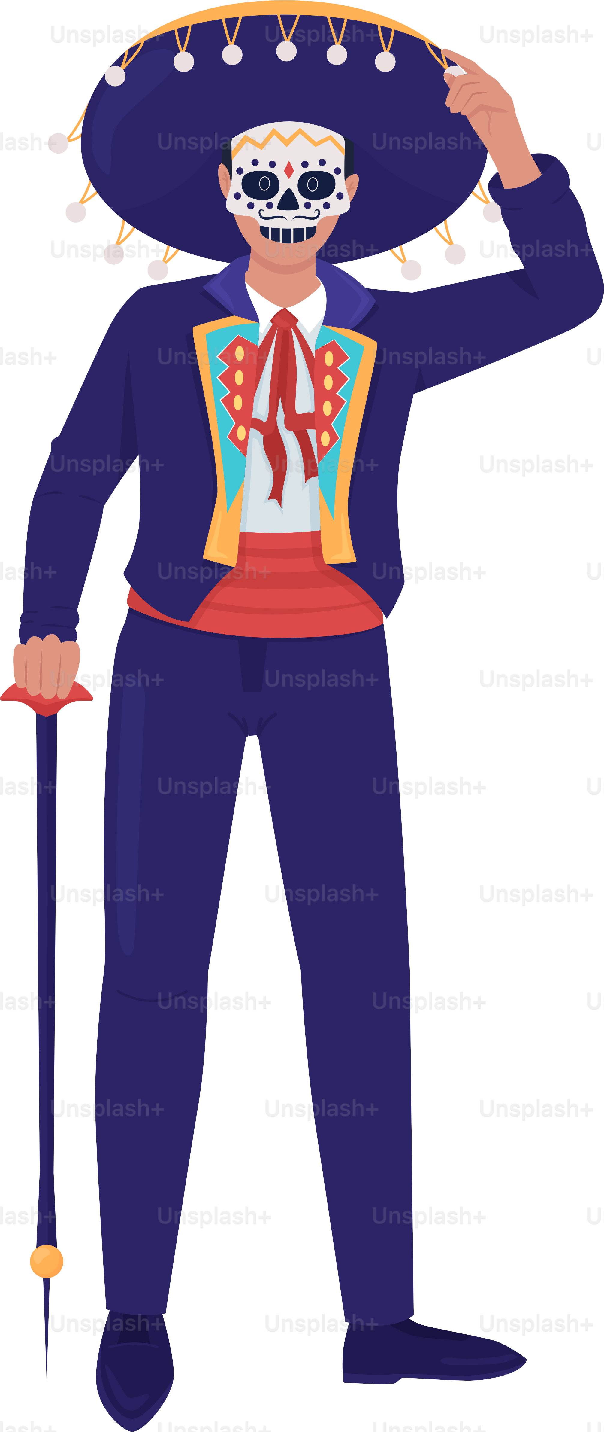 Day of dead costume for man semi flat color vector character. Editable figure. Full body person on white. Mexican tradition simple cartoon style illustration for web graphic design and animation