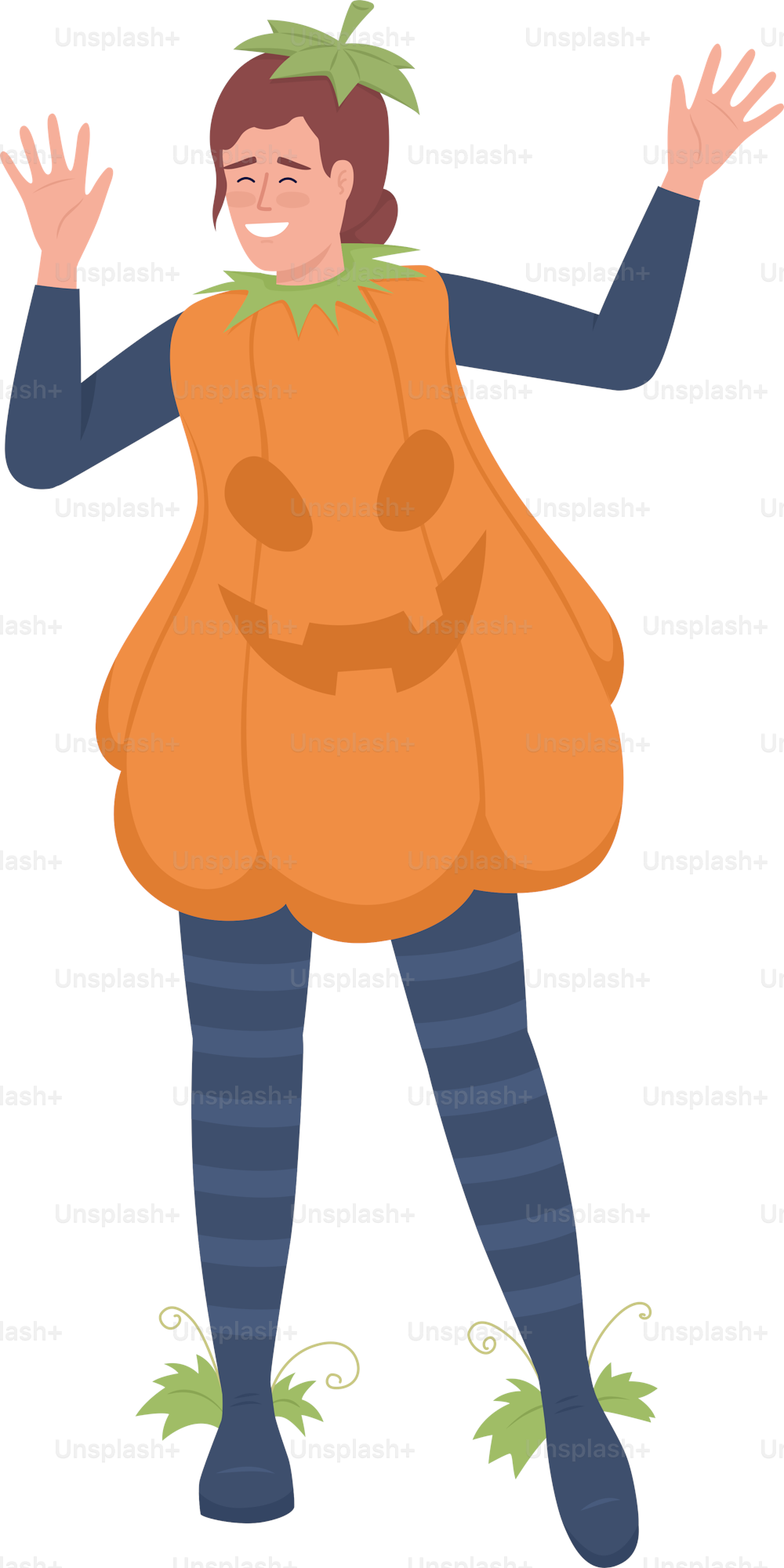 Happy woman posing in costume semi flat color vector character. Editable figure. Full body person on white. Halloween simple cartoon style illustration for web graphic design and animation