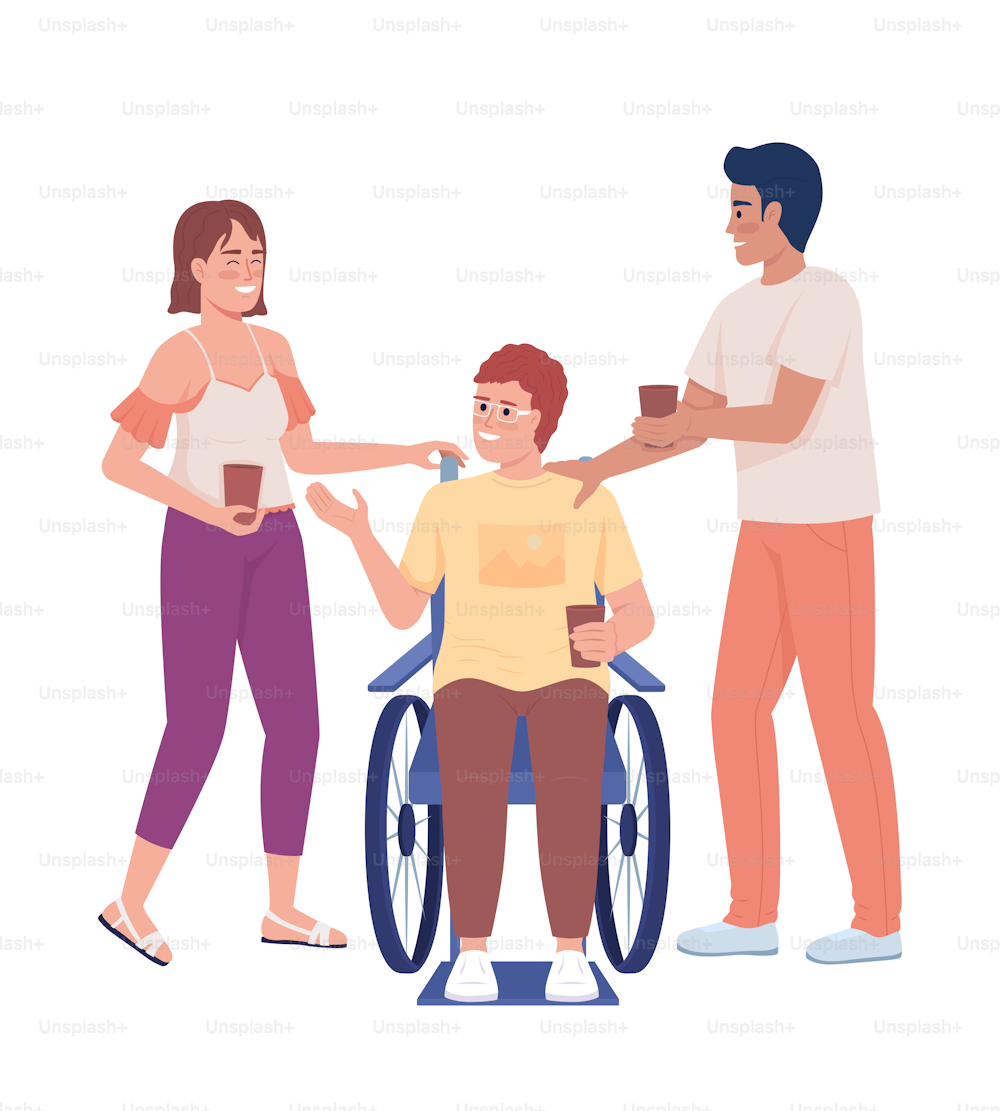 Friendly interaction semi flat color vector characters. Editable figures. Full body people on white. Social inclusion simple cartoon style illustration for web graphic design and animation