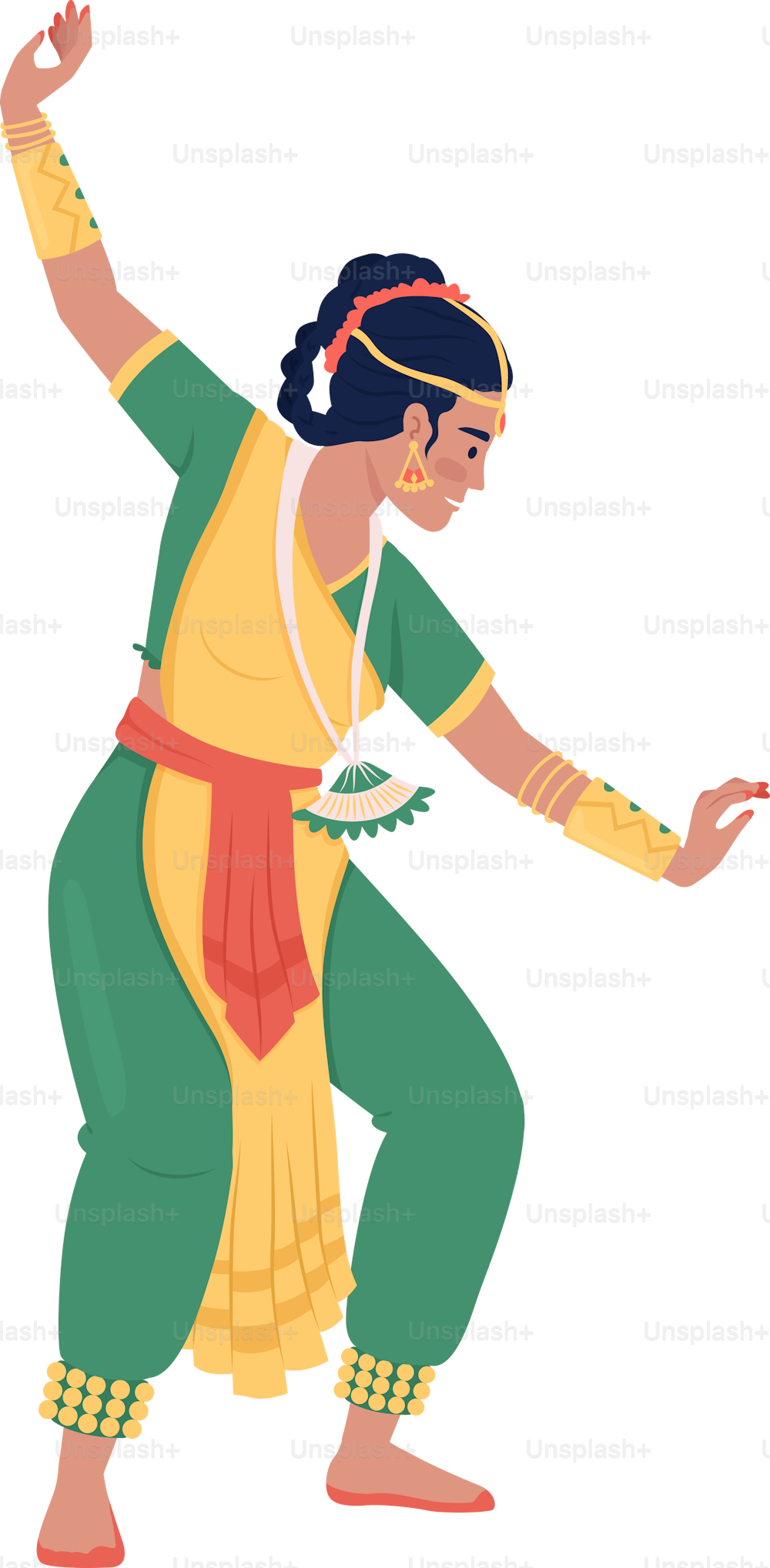 Female dancer posing on festival of lights semi flat color vector character. Editable figure. Full body person on white. Simple cartoon style illustration for web graphic design and animation
