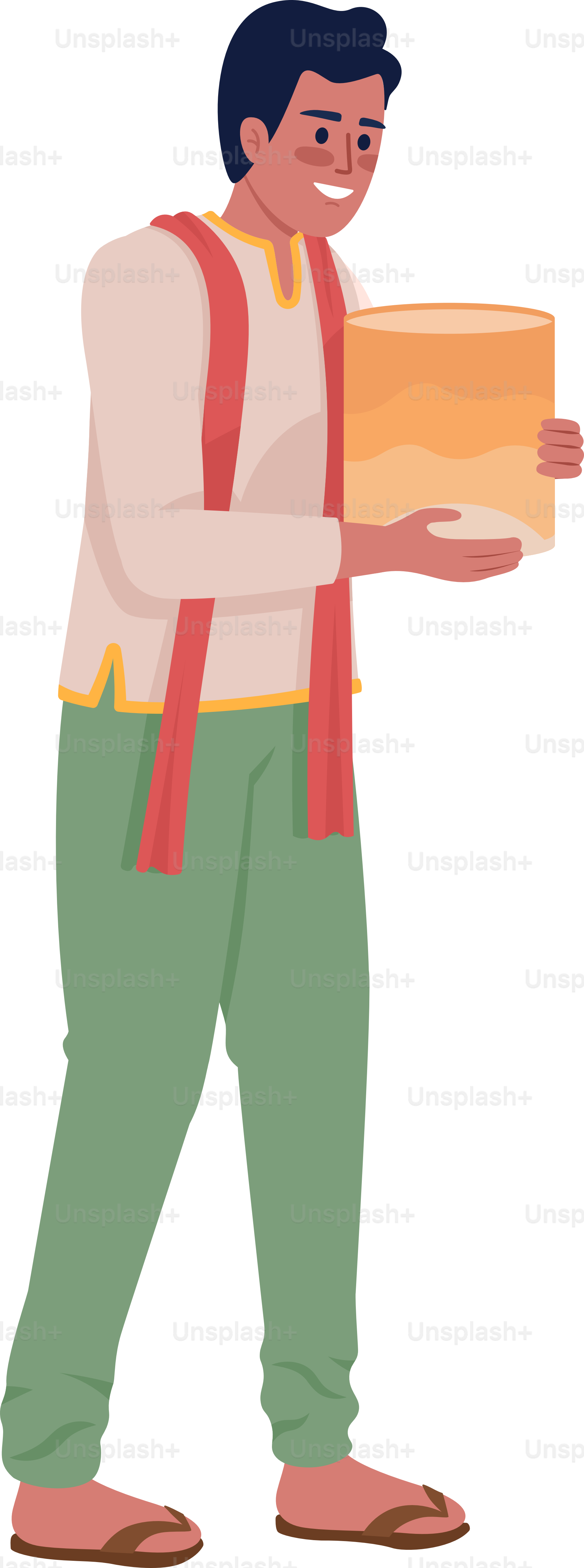 Homme heureux avec lanterne céleste sur un personnage vectoriel semi-plat de couleur pour les fêtes. Figure modifiable. Personne de corps entier sur blanc. Illustration simple en style dessin animé de Diwali pour le design graphique web et l’animation