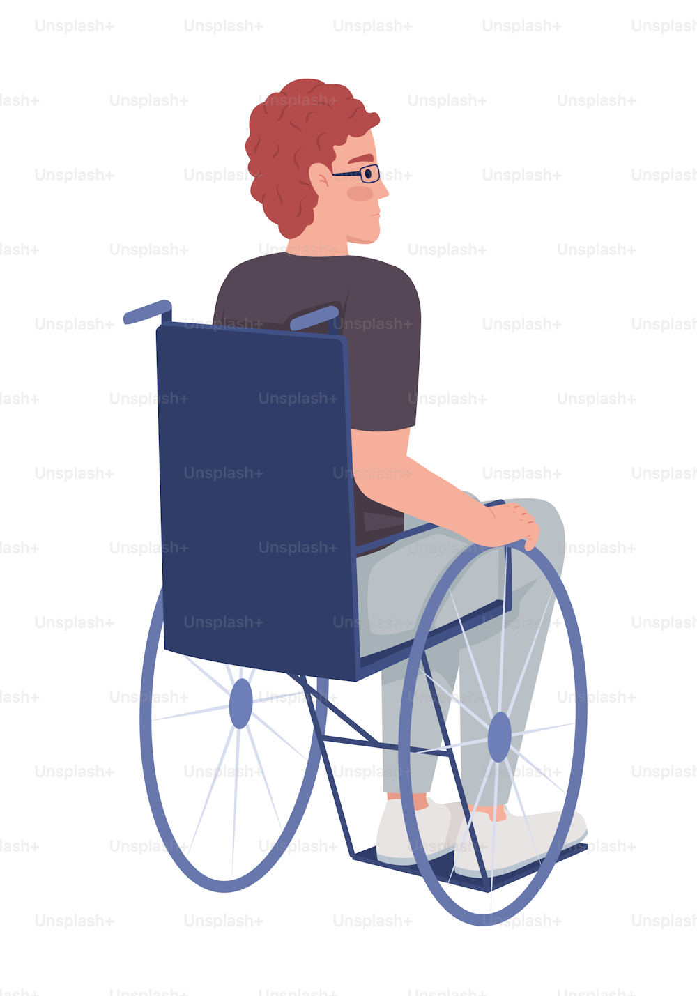 Disabled man semi flat color vector character. Editable figure. Full body person on white. Pensive personality simple cartoon style illustration for web graphic design and animation