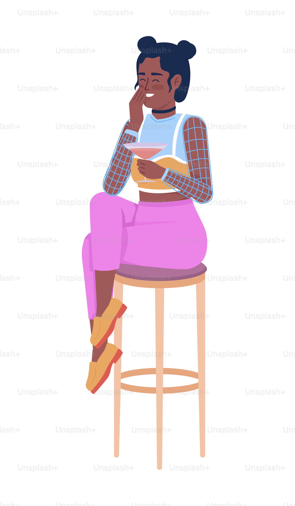 Laughing lady with glass of wine semi flat color vector character. Editable figure. Full body person on white. Partying simple cartoon style illustration for web graphic design and animation