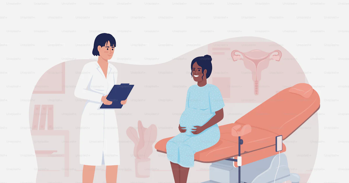 Pregnant lady and gynecologist 2D vector isolated illustration ...