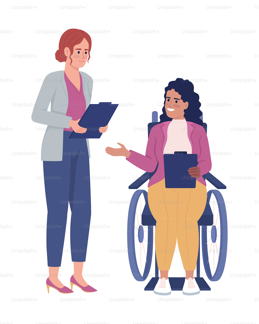 Colleagues discussing work semi flat color vector characters. Editable figures. Full body people on white. Friendly conversation simple cartoon style illustration for web graphic design and animation