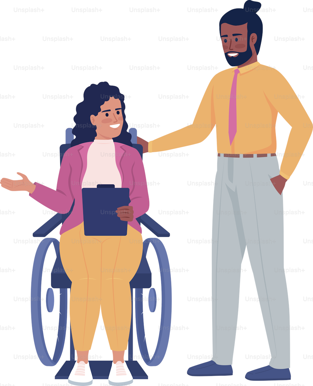 Coworkers chatting semi flat color vector characters. Editable figures. Full body people on white. Informal communication simple cartoon style illustration for web graphic design and animation