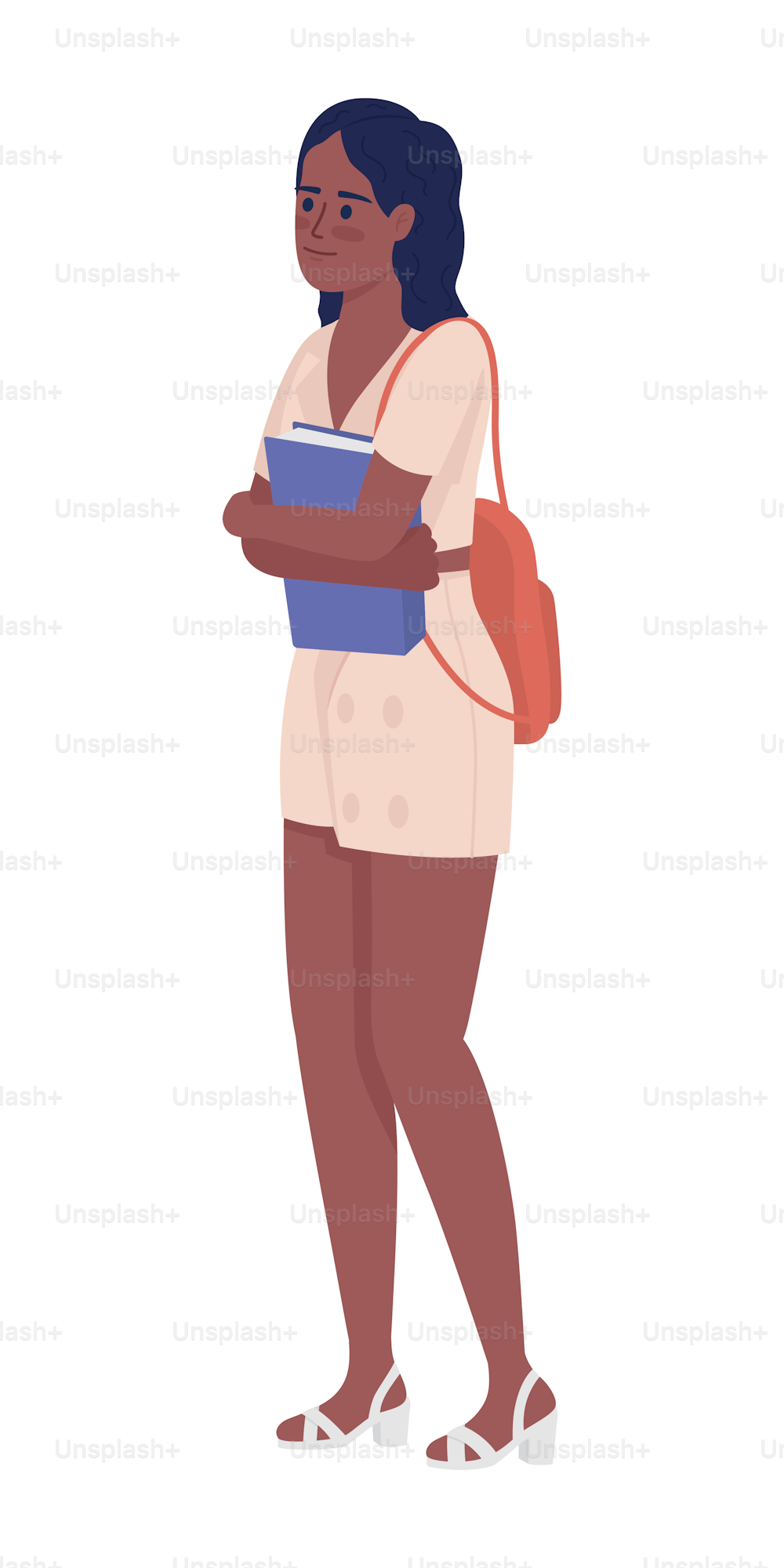 Woman holding book semi flat color vector character. Student with textbook. Editable figure. Full body person on white. Simple cartoon style illustration for web graphic design and animation