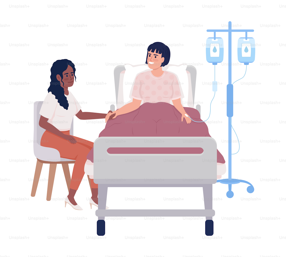 Visiting patient at hospital semi flat color vector characters. Editable figures. Full body people on white. Support ill person simple cartoon style illustration for web graphic design and animation
