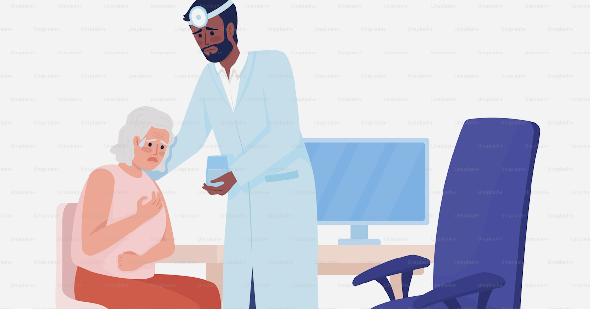 Lady feeling bad at doctor appointment semi flat color vector ...