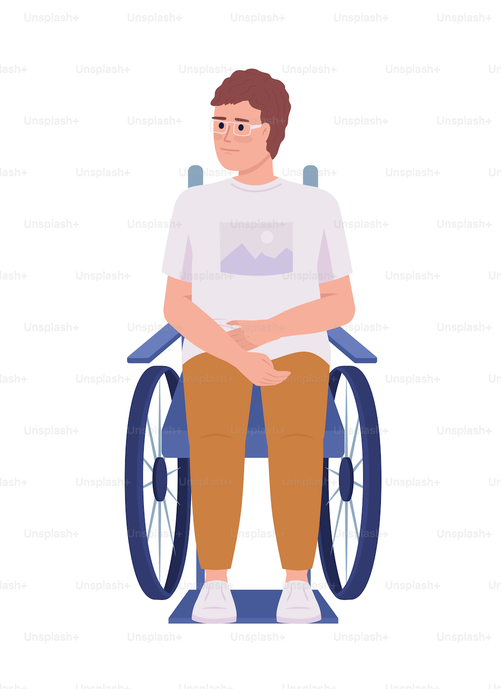 Disabled man with glasses semi flat color vector character. Editable figure. Full body person on white. Inclusion simple cartoon style illustration for web graphic design and animation