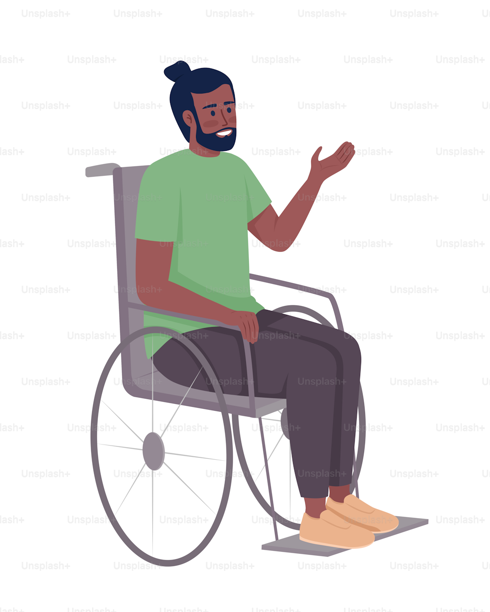 Smiling man in wheelchair semi flat color vector character. Editable figure. Full body person on white. Injury effect simple cartoon style illustration for web graphic design and animation