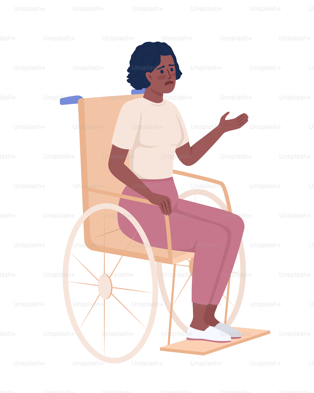 Upset woman with disability semi flat color vector character. Editable figure. Full body person on white. Depression simple cartoon style illustration for web graphic design and animation
