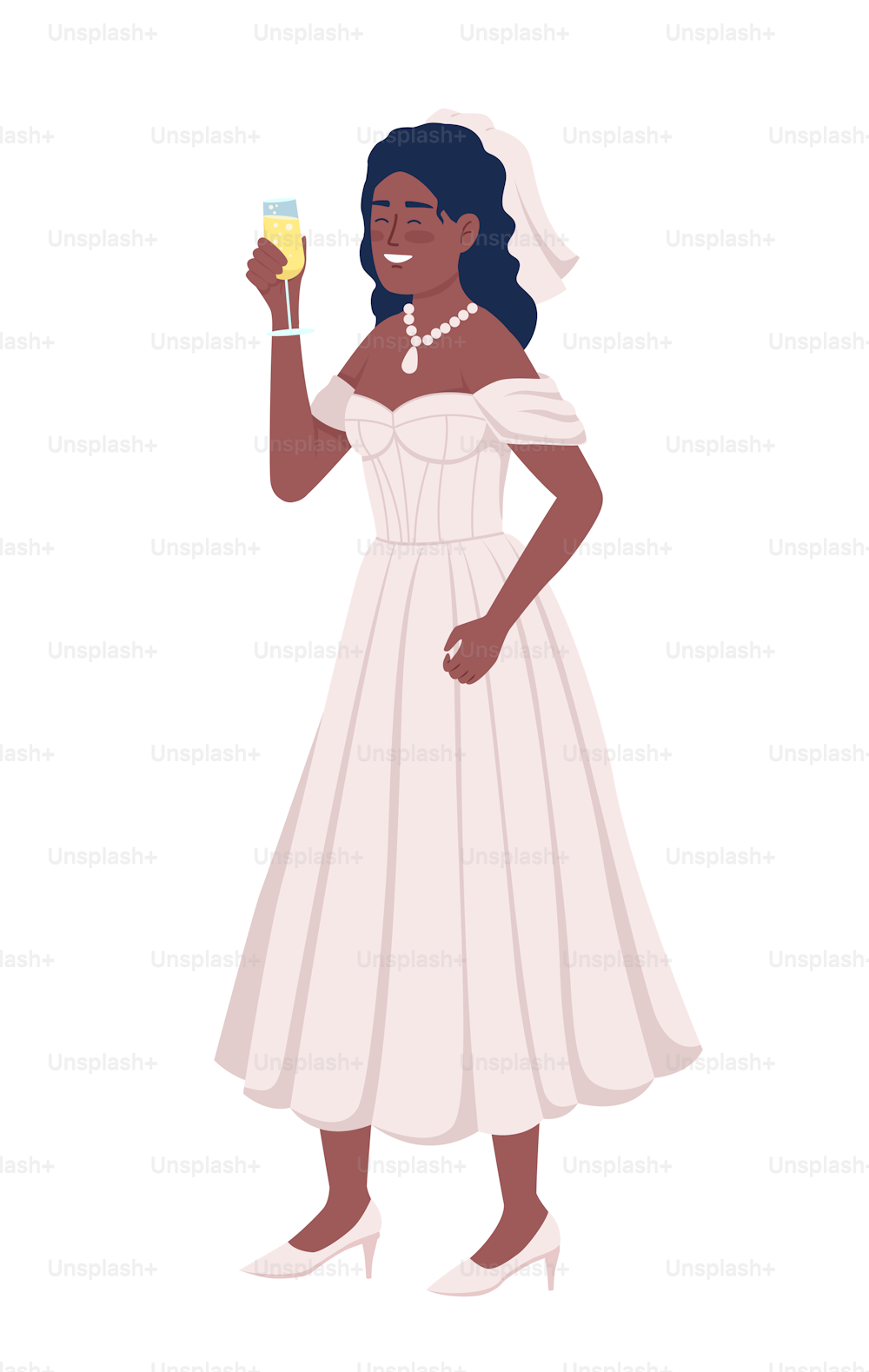 Beautiful bride with sparkling wine glass semi flat color vector character. Editable figure. Full body person on white. Simple cartoon style illustration for web graphic design and animation