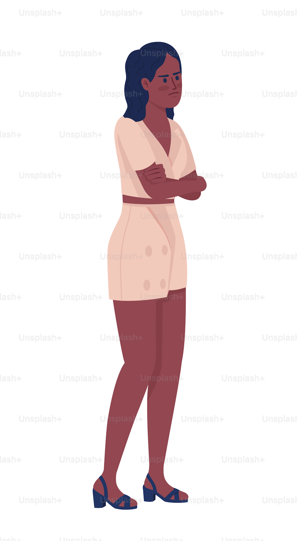 Angry stylish young woman with crossed hands semi flat color vector character. Editable figure. Full body person on white. Simple cartoon style illustration for web graphic design and animation