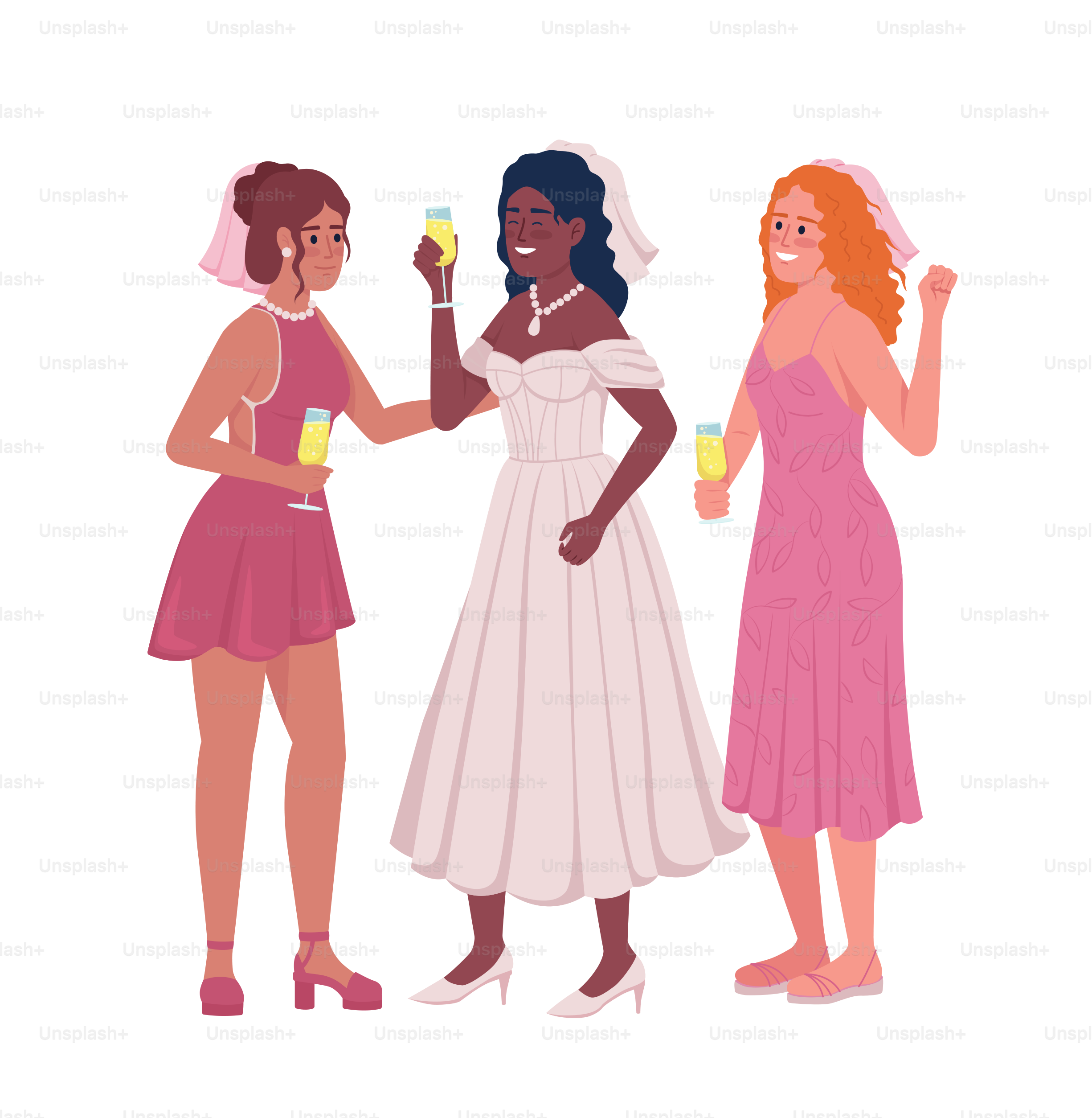 Braut mit Brautjungfern halbflache Farbe Vektorzeichen. Bearbeitbare  Figuren. Ganzkörpermenschen auf Weiß. Junggesellenabschied einfache  Illustration im Cartoon-Stil für Webgrafikdesign und Animation Vektor –  Bild zum Thema Frauen auf Unsplash, image size:3000x3069