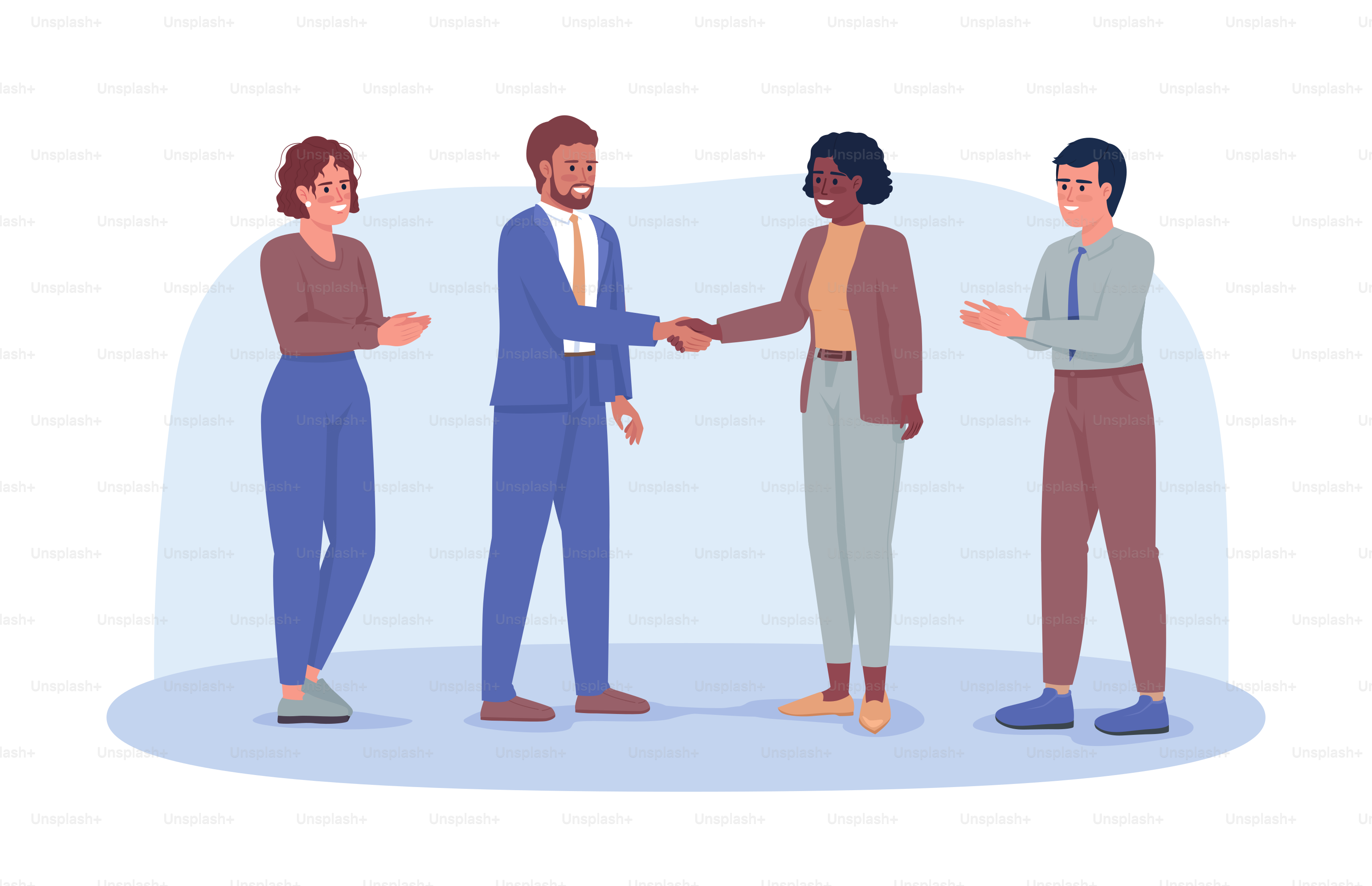 Deal closing 2D vector isolated illustration. Corporate work. Successful business contract flat characters on cartoon background. Colorful editable scene for mobile, website, presentation