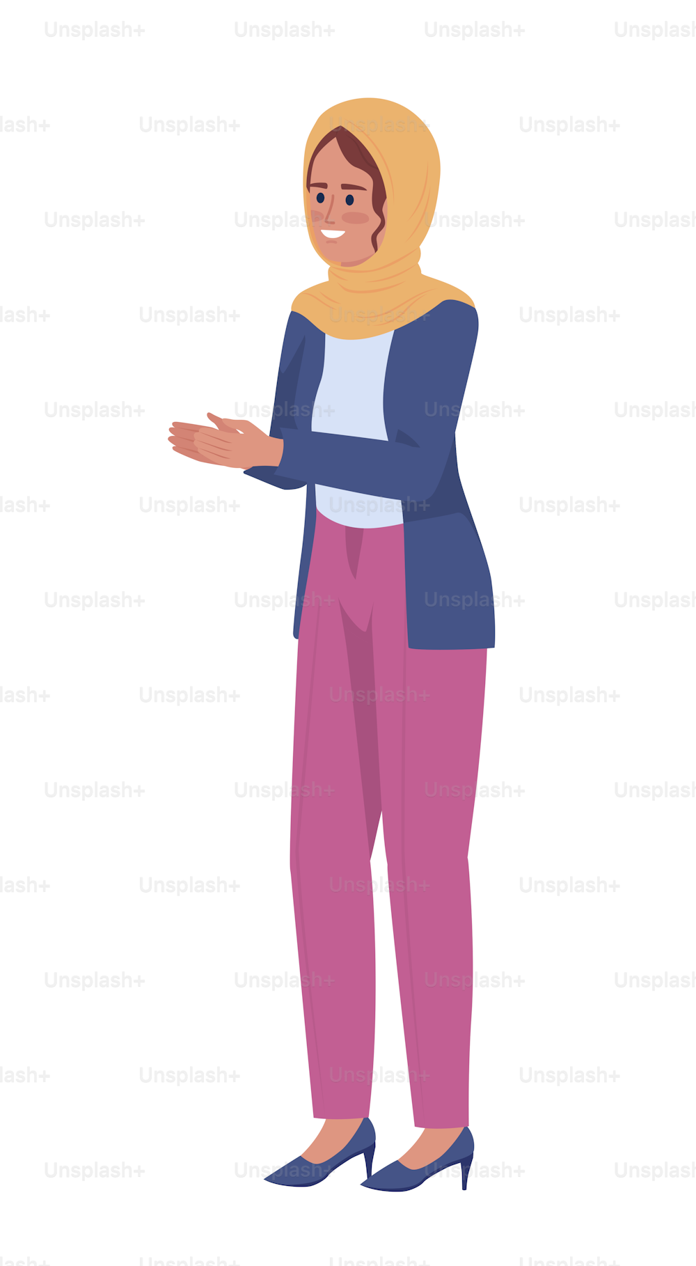 Businesswoman clapping hands semi flat color vector character. Editable figure. Full body person on white. Celebration simple cartoon style illustration for web graphic design and animation