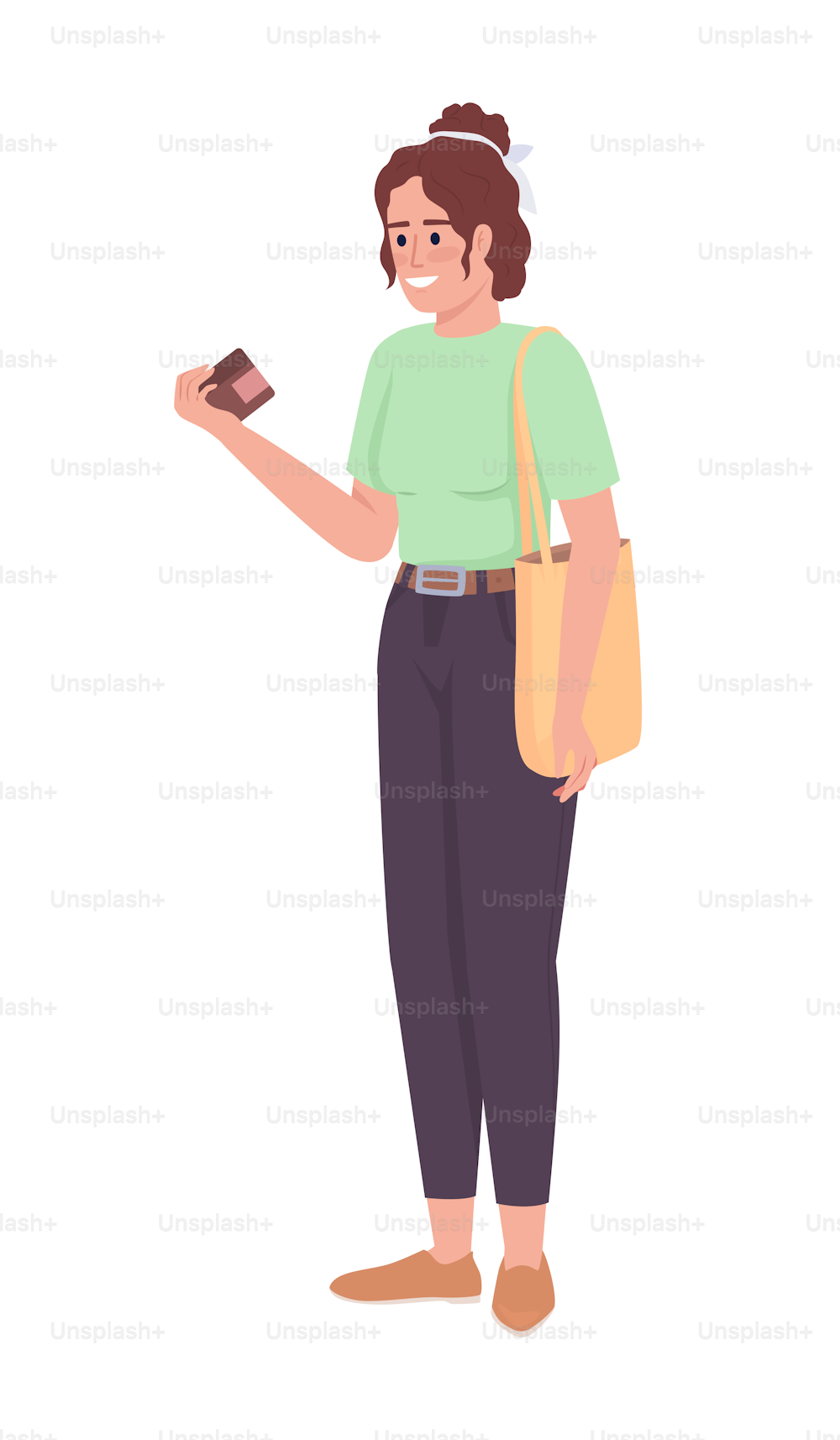 Lady holding lotion jar semi flat color vector character. Treatment for skin. Editable figure. Full body person on white. Simple cartoon style illustration for web graphic design and animation