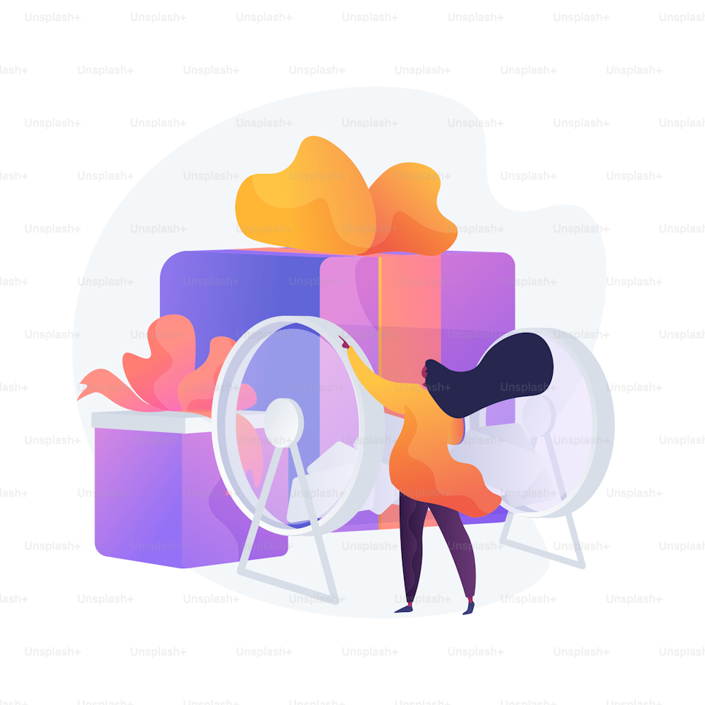 Woman turning raffle drum with tickets. Prize draw, random choice, surprise reward. Gambling entertainment show., jackpot winner selection. Vector isolated concept metaphor illustration
