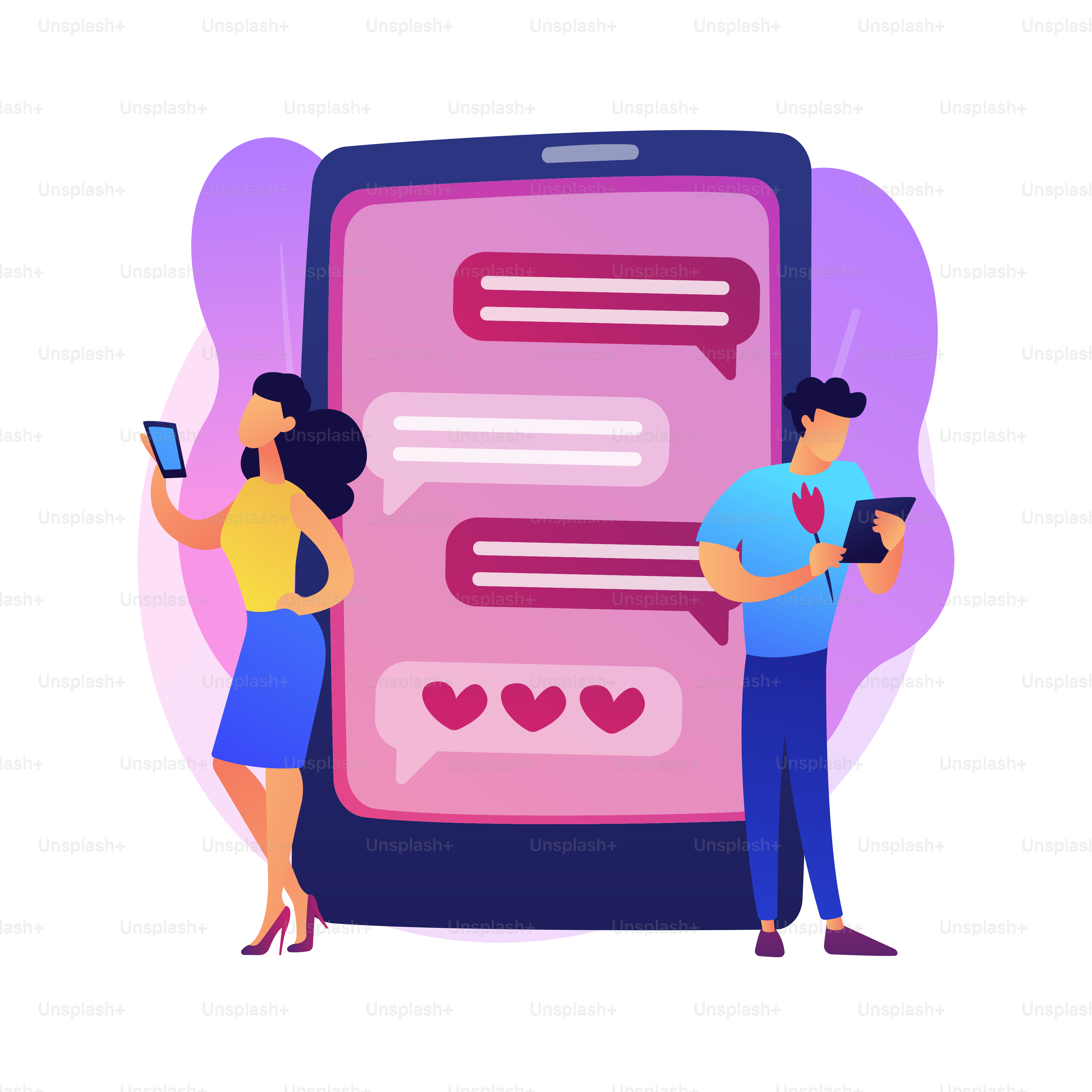 Young man and woman on blind date. Romantic surprise, amorous feelings expression, blindfolded lovers. Boyfriend giving girlfriend flower. Vector isolated concept metaphor illustration