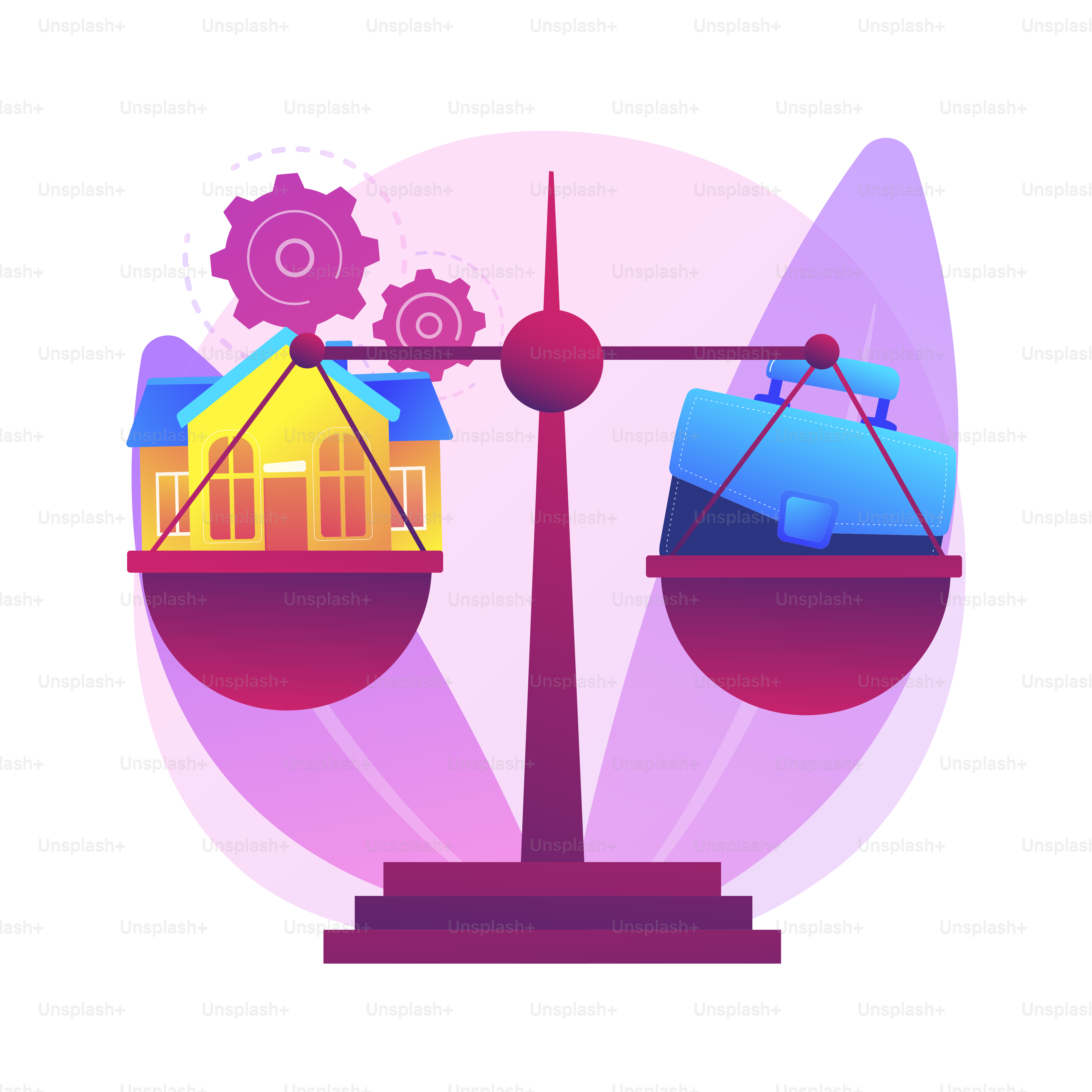 Balancing work and family abstract concept vector illustration. Work and life balance, happy family, business mom dad at home, kids at office, time management, freelance abstract metaphor.