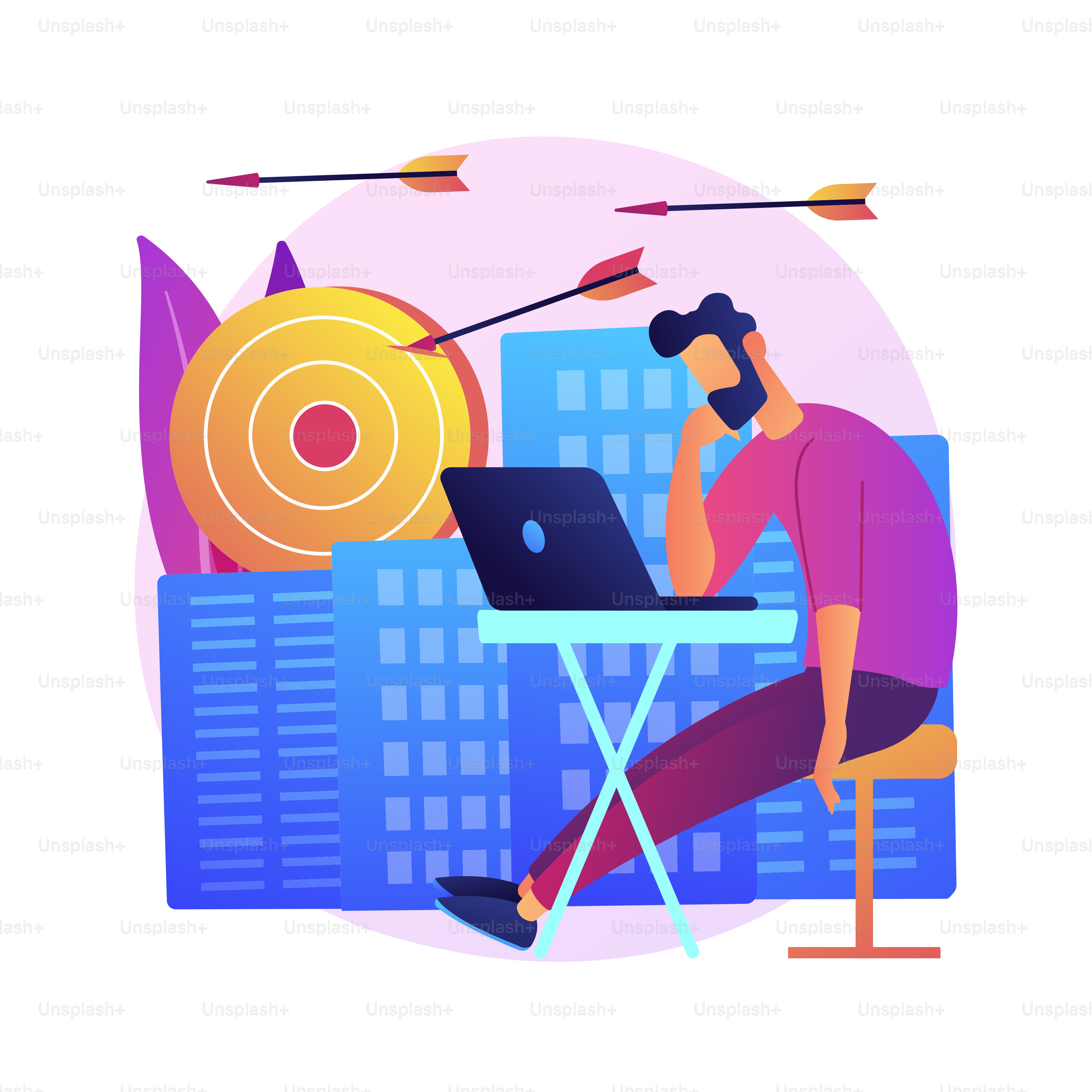 Emotional burnout. Lack of inspiration. Tiredness, overworked, fatigue. Exhausted office worker cartoon character sitting at workplace with computer. Vector isolated concept metaphor illustration