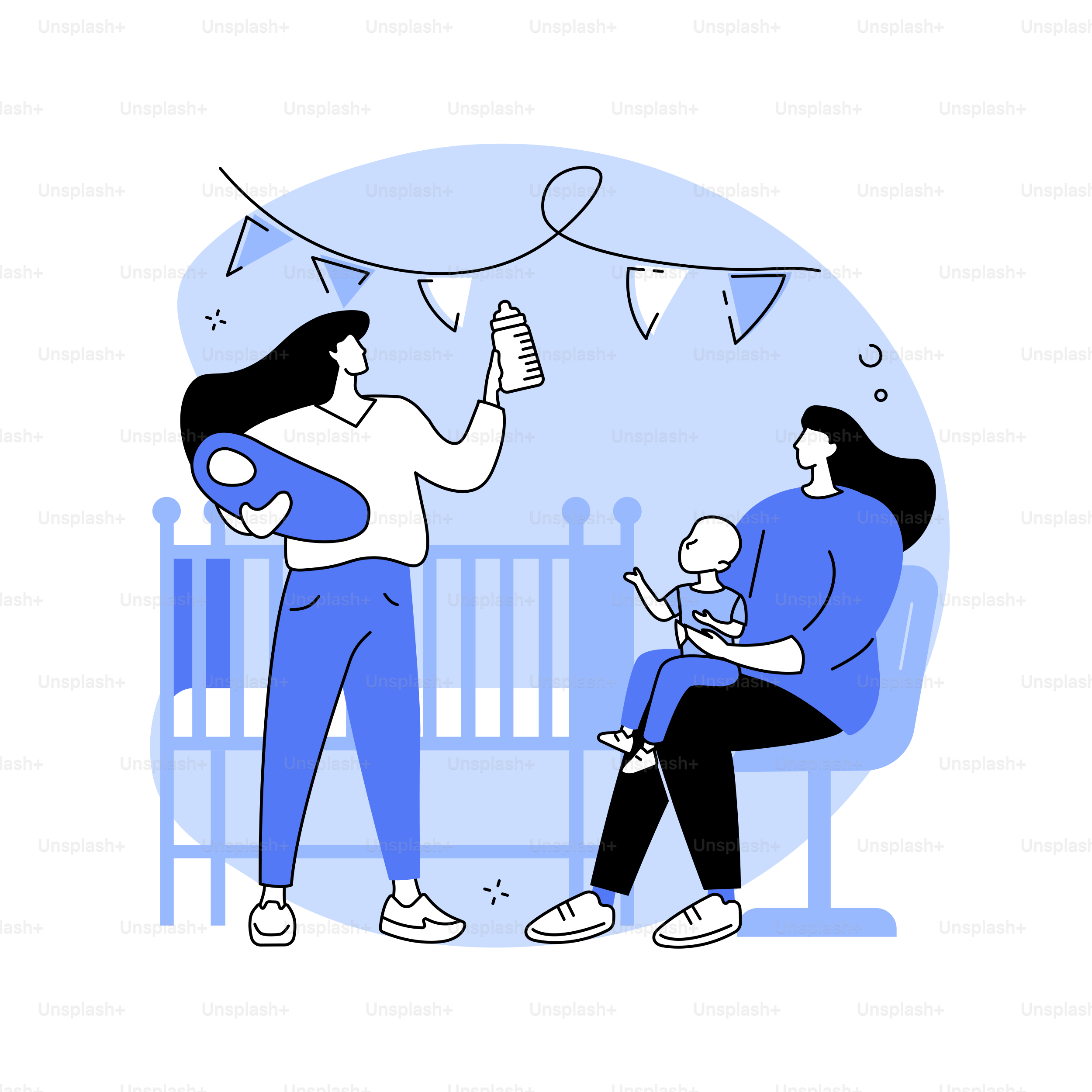 Infant daycare center abstract concept vector illustration. Child care, baby daycare center, infants caregiver, newborn assistance service, early kid development, nursery home abstract metaphor.