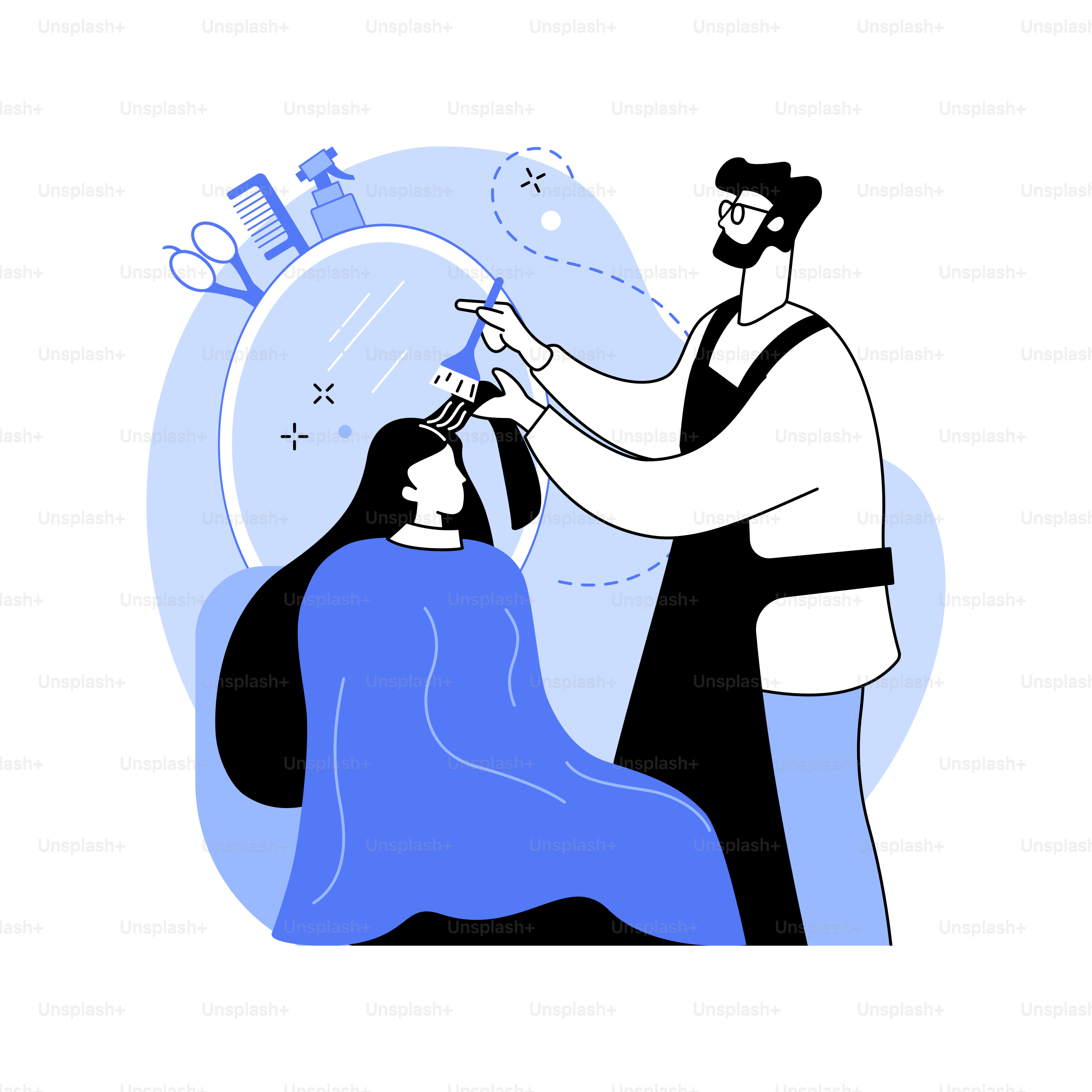 Haarfärbung isolierte Cartoon-Vektorillustrationen. Lächelndes Mädchen kam, um ihre Haare im Salon zu färben, sich um das Aussehen zu kümmern, Schönheitsbehandlungen für Frauen zu erhalten und den gewünschten Vektor-Cartoon zu erhalten.