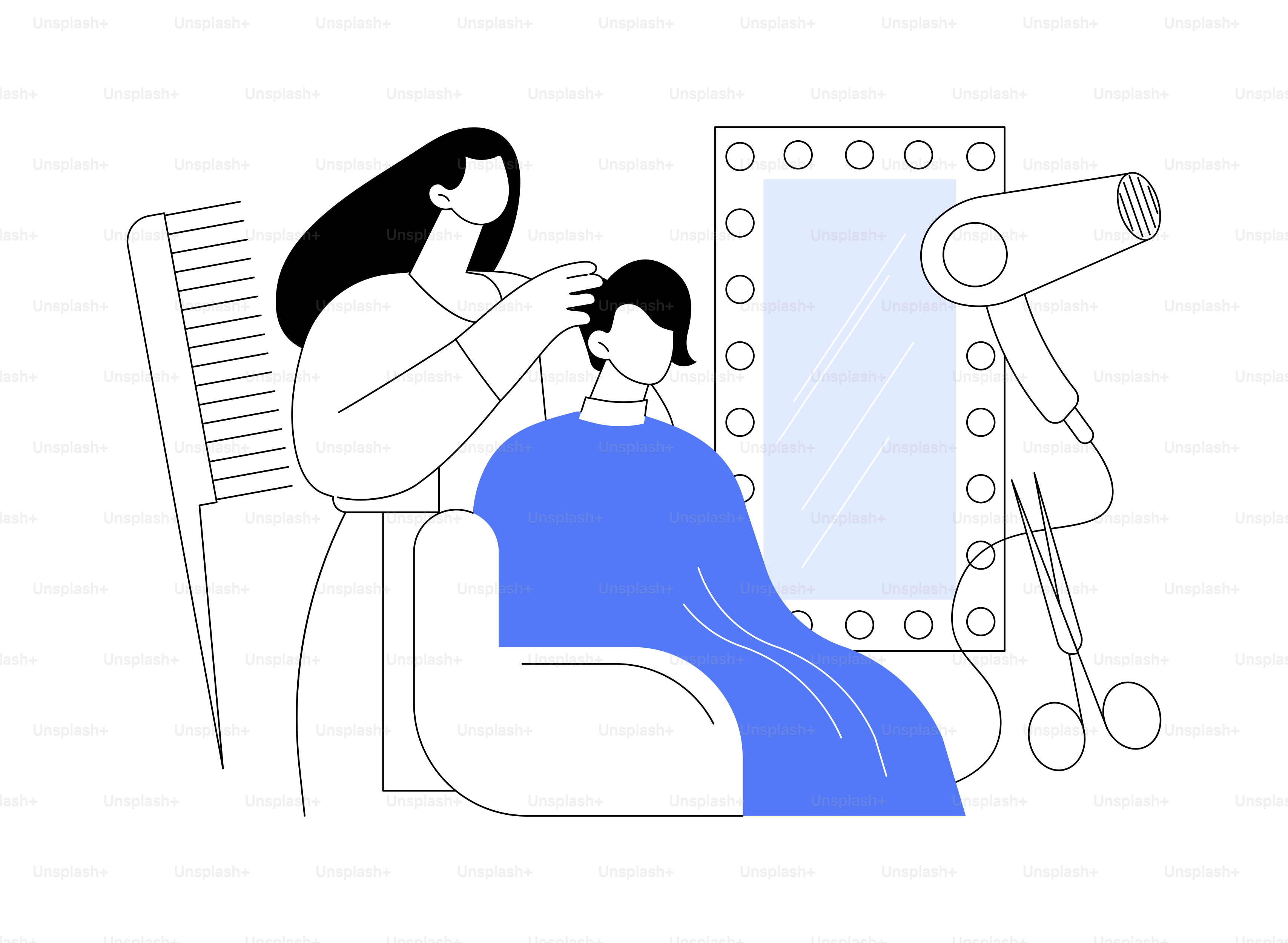 Friseursalon abstrakte Konzept-Vektorillustration. Friseurservice, Haarschnittstyling, Frauen-Schönheitssalon, professionelle Werkzeuge und kosmetische, wunderschöne Frisur, Eleganz – abstrakte Metapher.