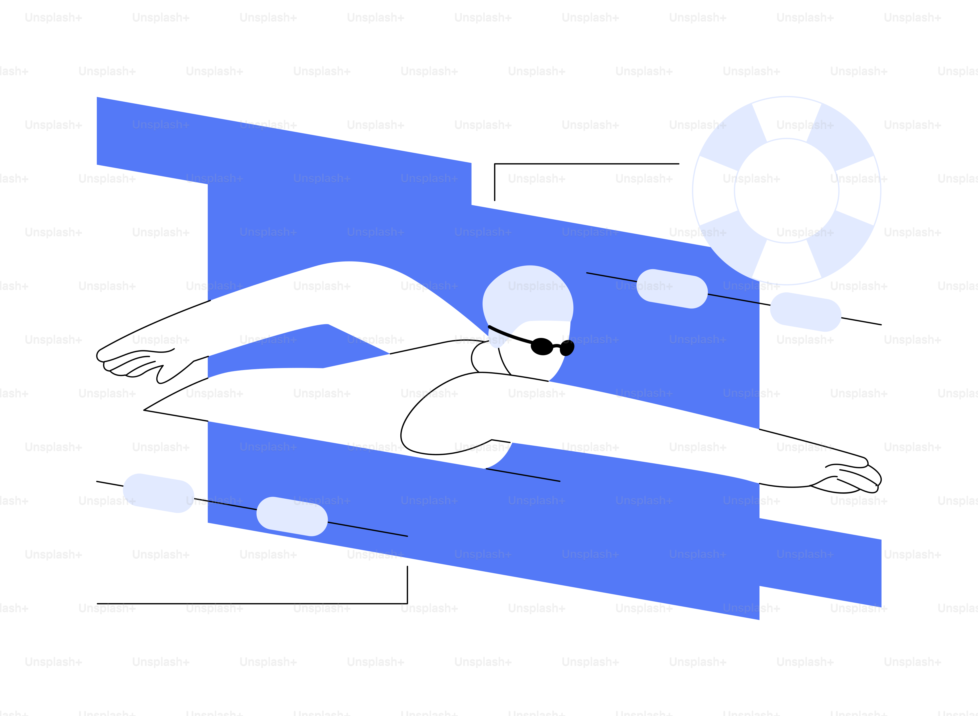 Schwimmende abstrakte Konzept-Vektor-Illustration. Wassersport, Schwimmbad, Sommerurlaub, aktiver Lebensstil, Familienspaß, Fitnesstraining, Freestyle-Übung, Wettkampf abstrakte Metapher.