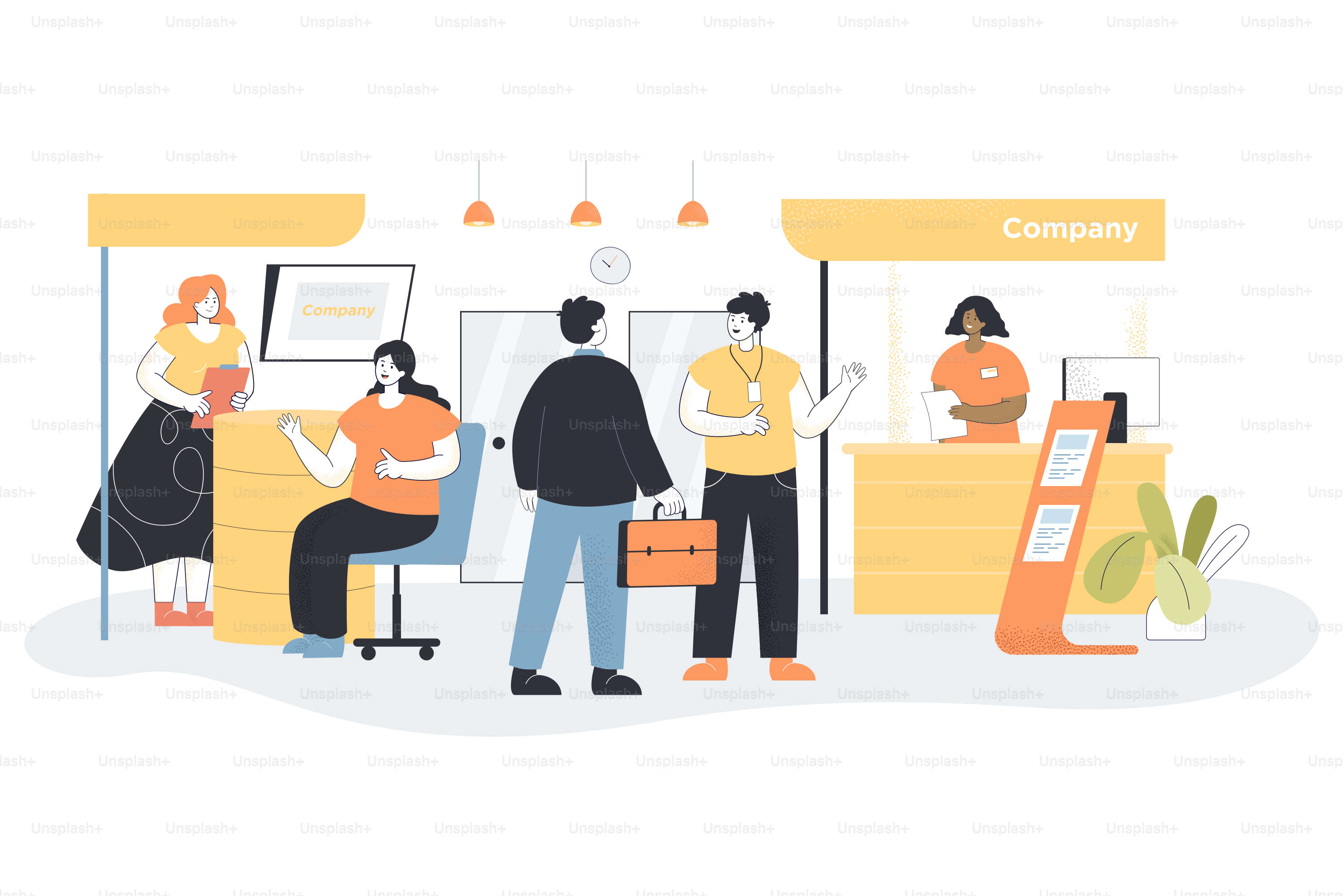 Geschäftsausstellung mit Besuchern und Messemitarbeitern. Menschen, die Unternehmenspräsentationen, Ausstellungen oder Produktpräsentationen besuchen, flache Vektorillustrationen. Konzept von Messe, Marketingveranstaltung im Business Center