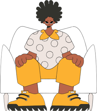 Le gars est assis sur une chaise, style Personnage à la mode.