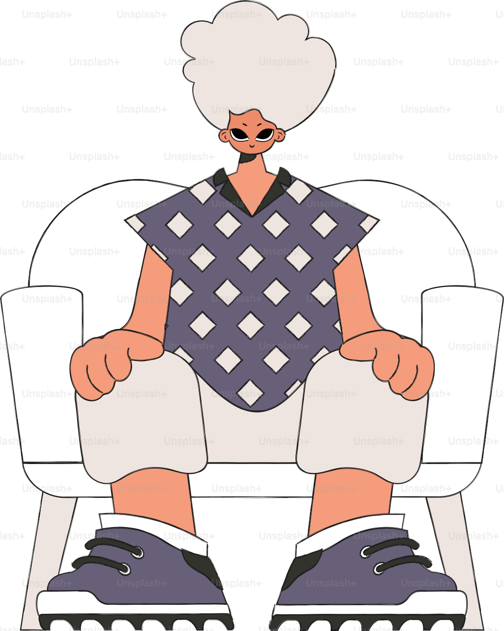 The guy sits on a chair Character Trendy retro style.