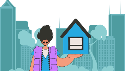 Concept Investment in real estate. The Real Estate Agent guy is holding a house.