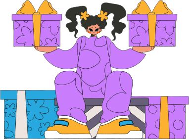 그 소녀가 선물을 들고 있어요. 한 여자가 선물 상자 위에 앉아 있어. 휴일 깜짝 선물 콘셉트. 80년대와 90년대 스타일. 벡터 –  Unsplash의 생일 이미지, image size:3000x2206