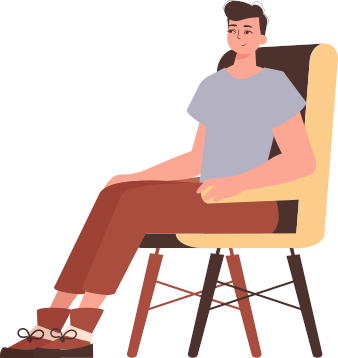 The man is sitting in a chair. Character in trendy style.