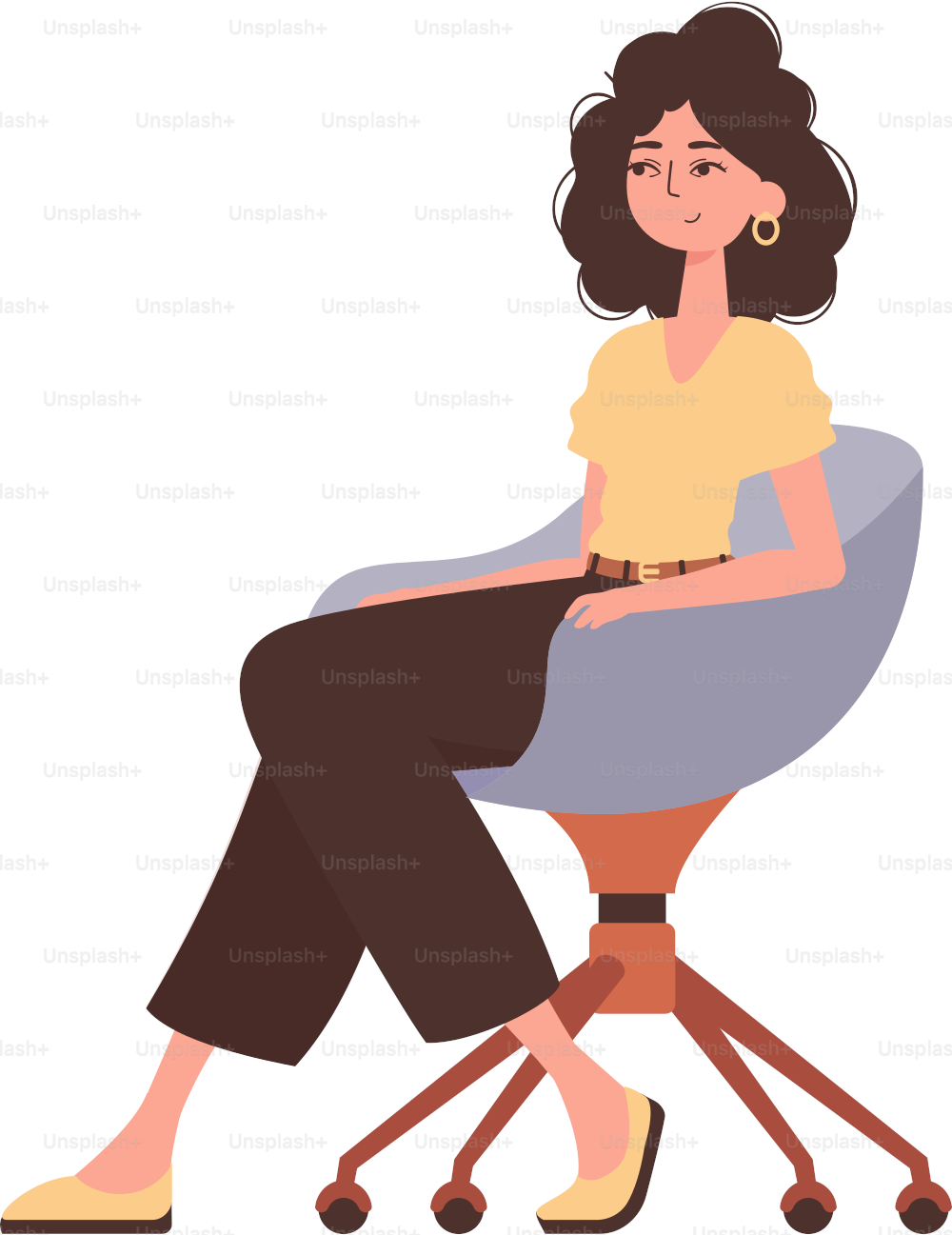 Das Mädchen sitzt auf einem Stuhl. Charakter im modernen, trendigen Stil.