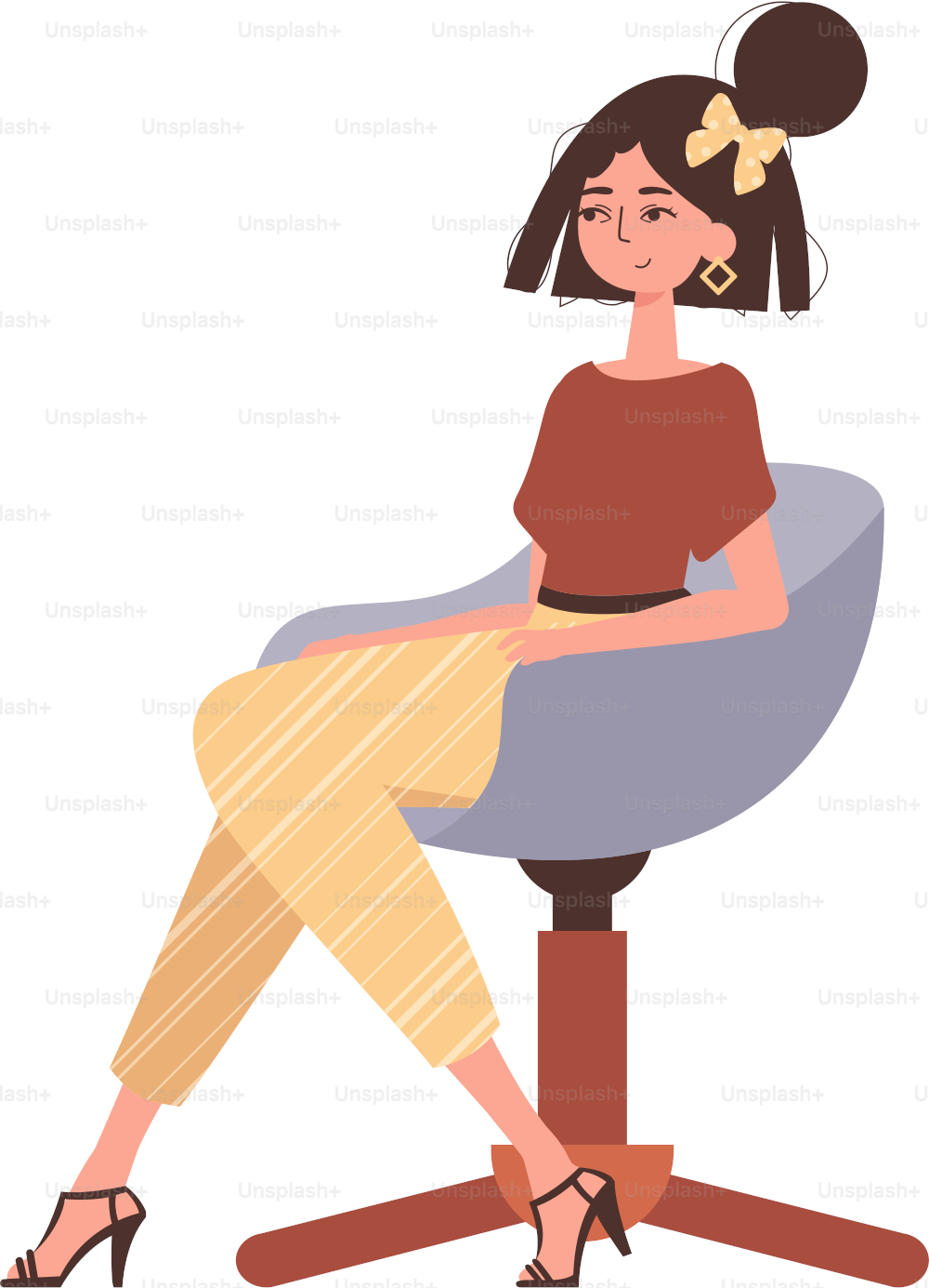 The girl is sitting in a chair. Character in trendy style.