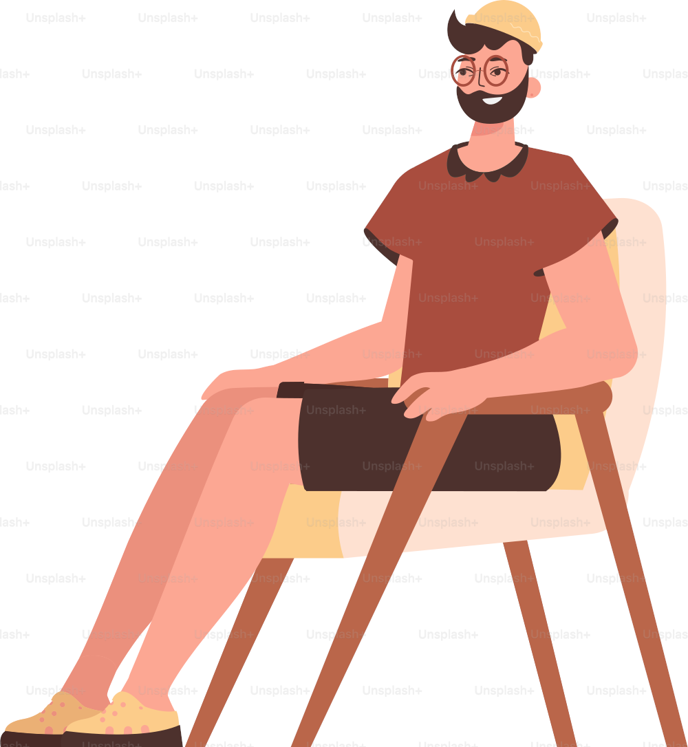The man is sitting in a chair. Character with a modern style.