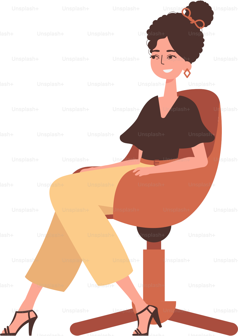 La ragazza è seduta su una sedia comoda. Carattere con uno stile moderno.