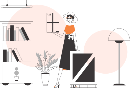 The woman is holding a parcel. Parcel delivery concept. Linear modern style.