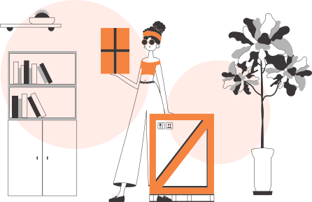 The woman is holding a parcel. Parcel delivery concept. Linear trendy style.