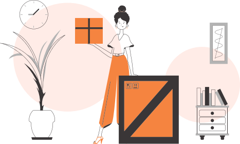 The woman is holding a parcel. Parcel Provider. Linear trendy style.