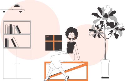 The girl is holding a parcel. The concept of the delivery of goods and parcels. Linear modern style.