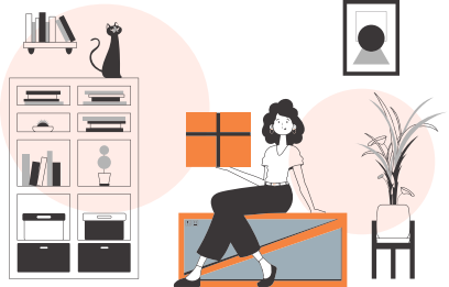The girl is holding a parcel. The concept of the delivery of goods and parcels. Linear style.