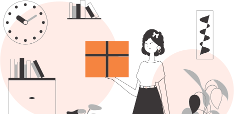 Das Mädchen hält ein Paket in der Hand. Lieferkonzept. Linearer Stil.